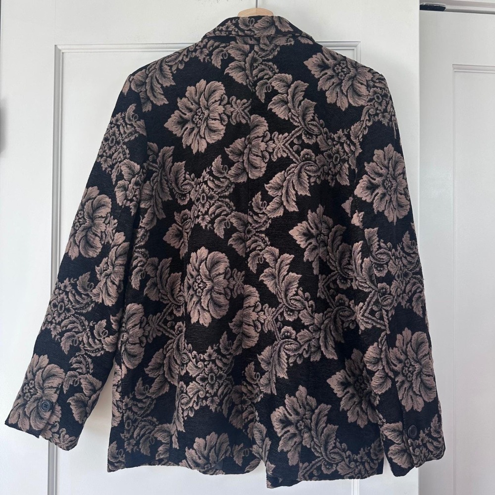 Denim & Co Vintage Floral Tapestry Blazer Jacket Black Bronze Damask Large Y2K - Picture 6 of 6